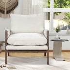 White 35.4  Velvet Arm Chair with Rubber Wood Frame