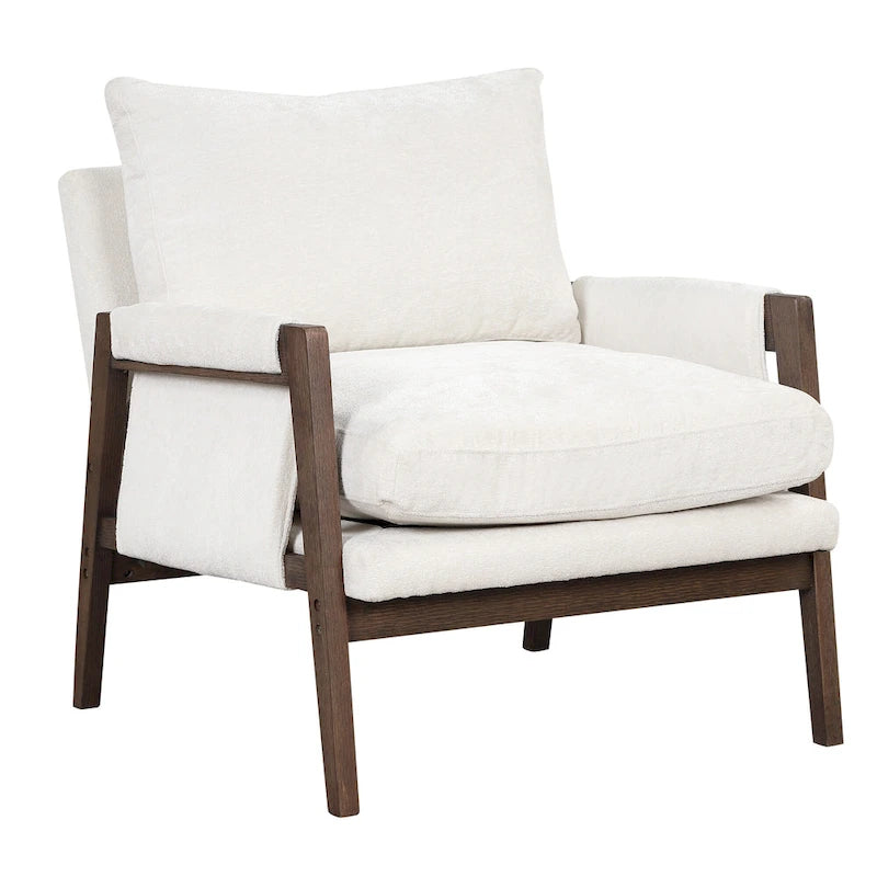 White 35.4  Velvet Arm Chair with Rubber Wood Frame