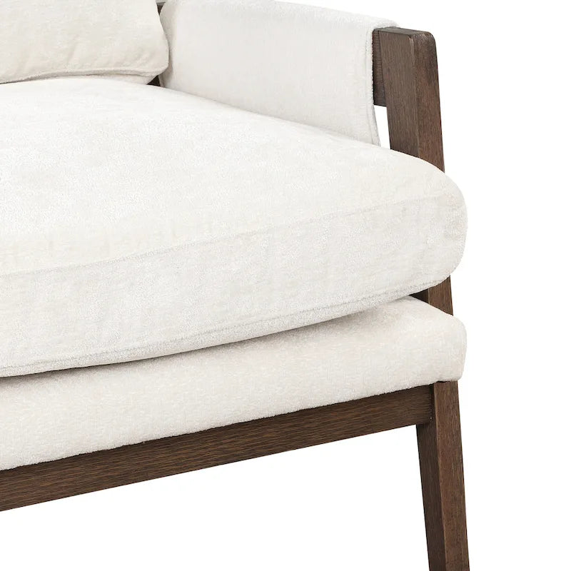 White 35.4  Velvet Arm Chair with Rubber Wood Frame