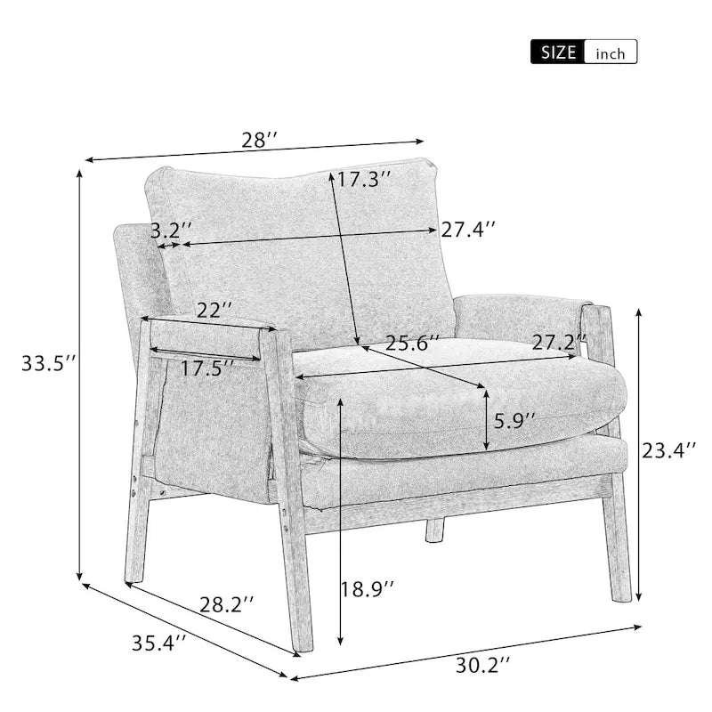 White 35.4  Velvet Arm Chair with Rubber Wood Frame