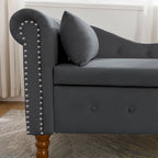 Black 58.26  Velvet Upholstered Button Tufted Chaise Lounge Chair with Storage
