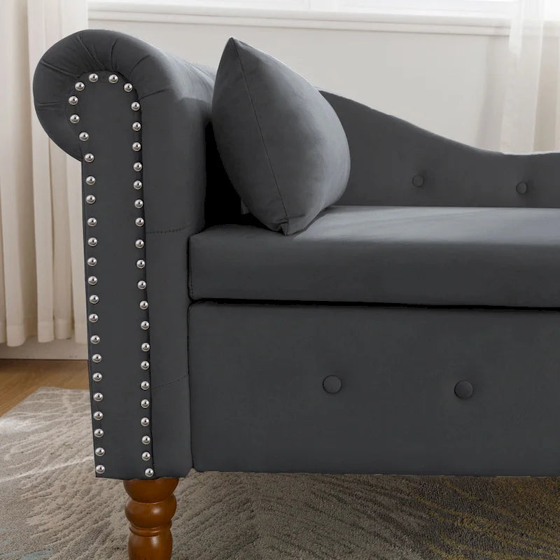 Black 58.26  Velvet Upholstered Button Tufted Chaise Lounge Chair with Storage