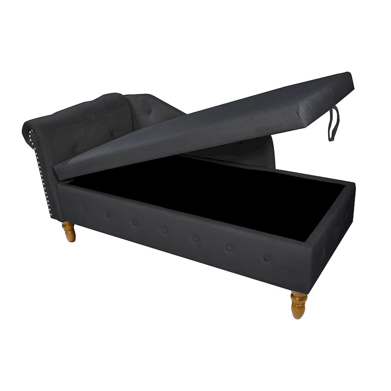 Black 58.26  Velvet Upholstered Button Tufted Chaise Lounge Chair with Storage