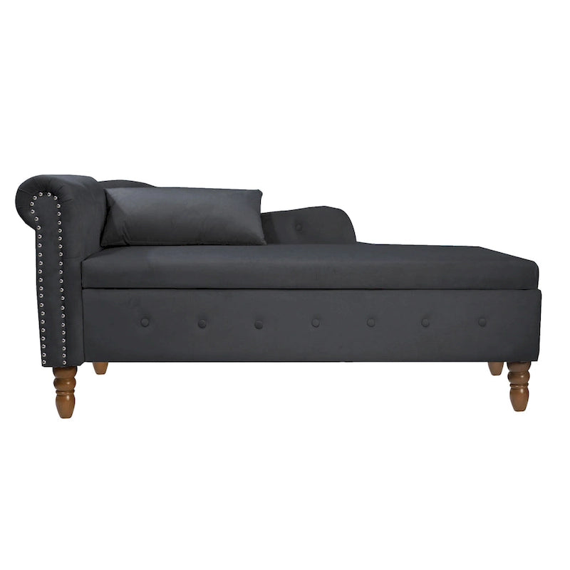 Black 58.26  Velvet Upholstered Button Tufted Chaise Lounge Chair with Storage