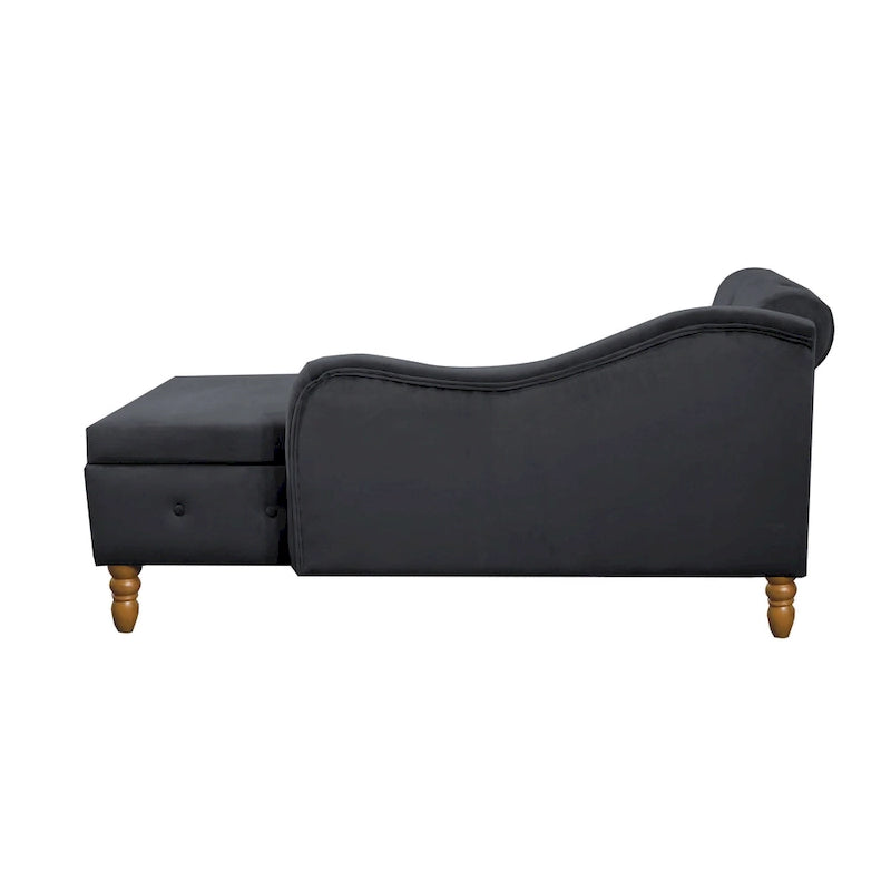 Black 58.26  Velvet Upholstered Button Tufted Chaise Lounge Chair with Storage
