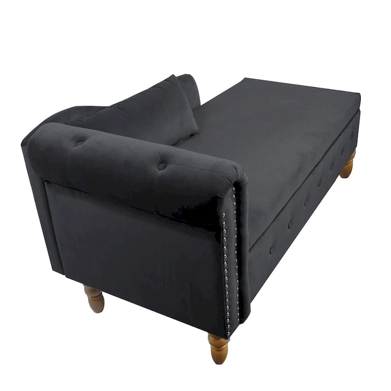 Black 58.26  Velvet Upholstered Button Tufted Chaise Lounge Chair with Storage