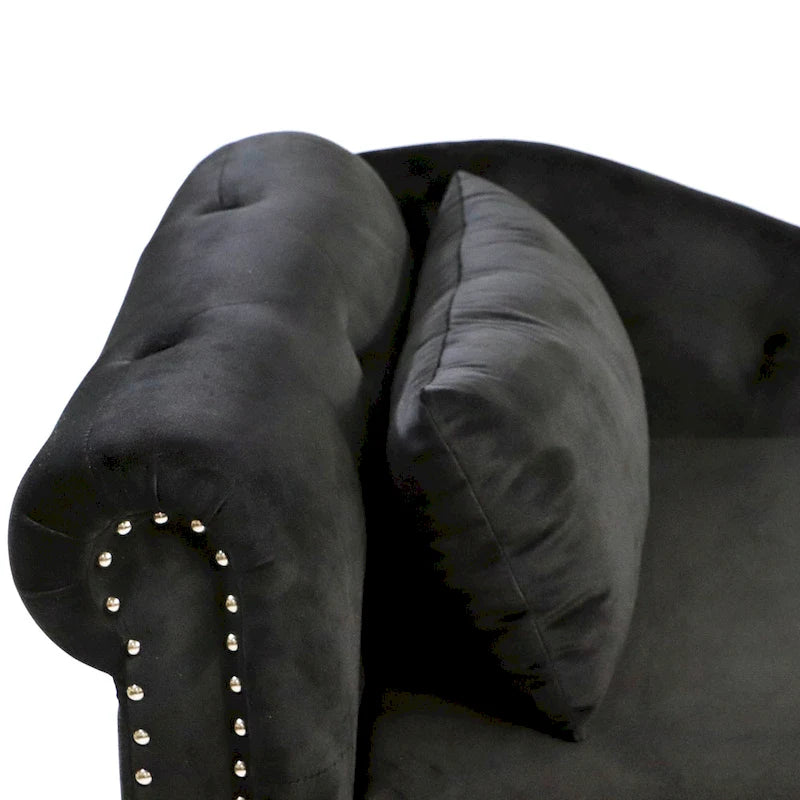 Black 58.26  Velvet Upholstered Button Tufted Chaise Lounge Chair with Storage