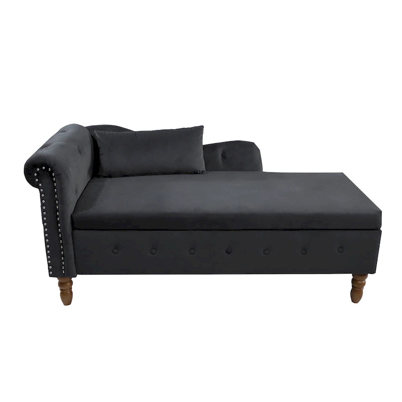 Black 58.26  Velvet Upholstered Button Tufted Chaise Lounge Chair with Storage