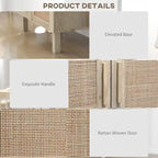 Sideboard Buffet Cabinet, Kitchen Cabinet, Coffee Bar Cabinet with 3 Rattan Doors and Adjustable Shelves, Natural Mixed