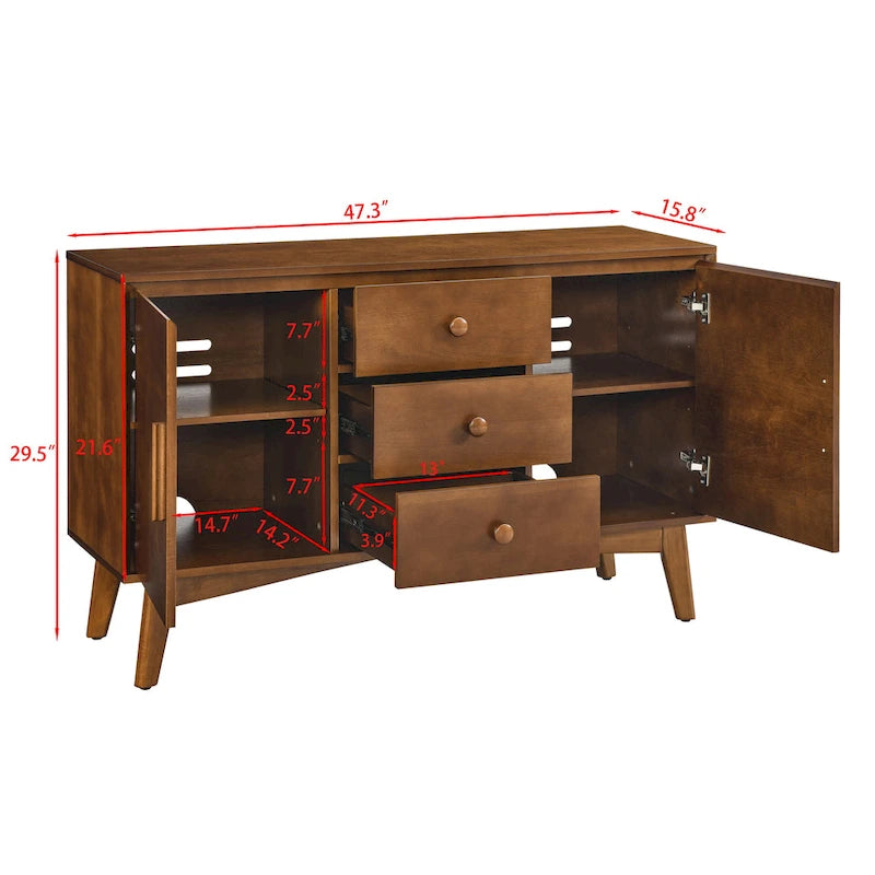 47.3  Mid Century Modern Sideboard Buffet Cabinet with Storage,Storage Cabinet with 2 Doors and 3 Drawers,Accent Console Table