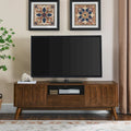 Fluted TV Stand for 65 inch TV,Entertainment Center with Storage,Wood Media Console, Accent Table,2 Door,1 Drawer,Wood Leg