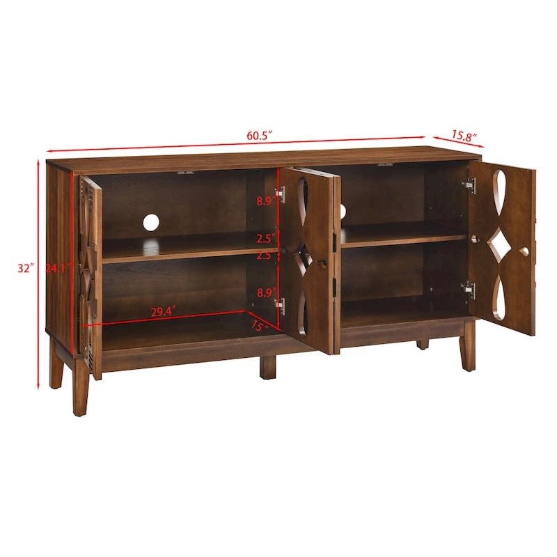60.5  Modern Sideboard Buffet Cabinet with Storage, TV Media Console Table, Storage Cabinet with 4 Doors & Adjustable Shelves