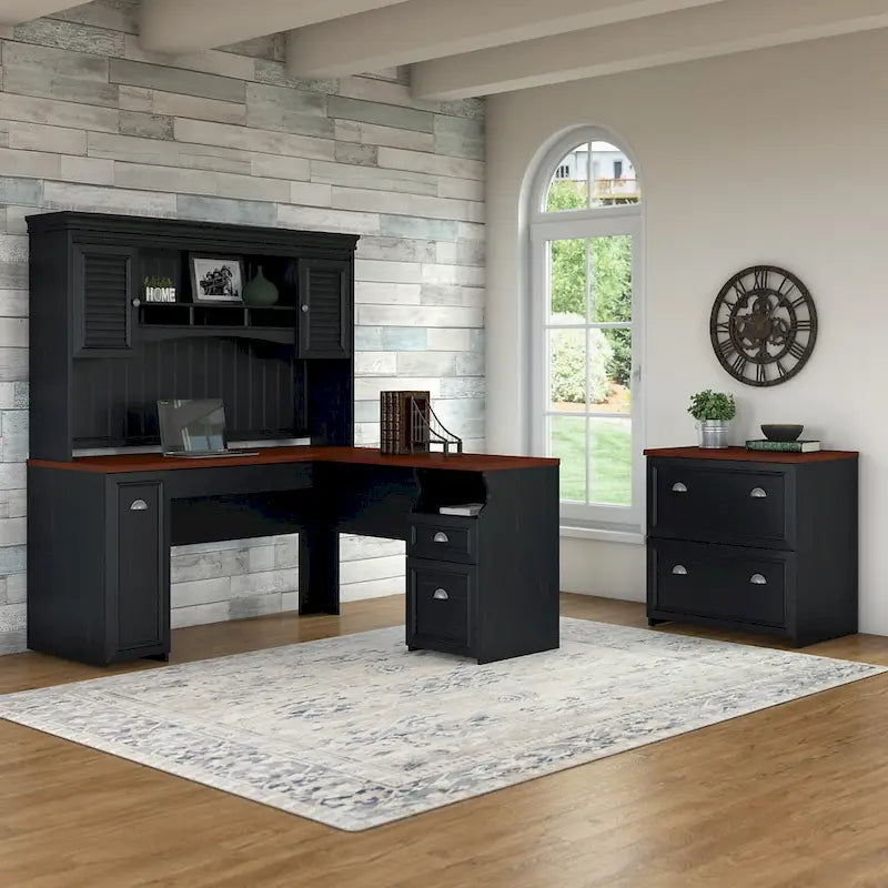 Fairview L Shaped Desk with Hutch and File Cabinet by Bush Furniture