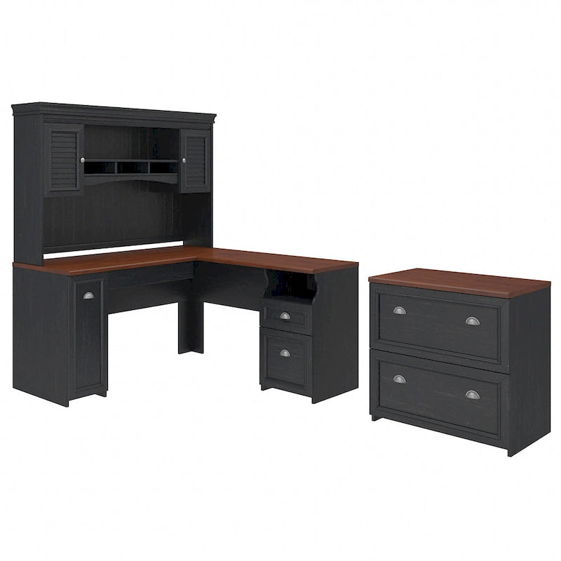 Fairview L Shaped Desk with Hutch and File Cabinet by Bush Furniture