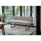 HomeRoots 63 Gray and Brown Upholstered Linen Blend Dining Bench - 63