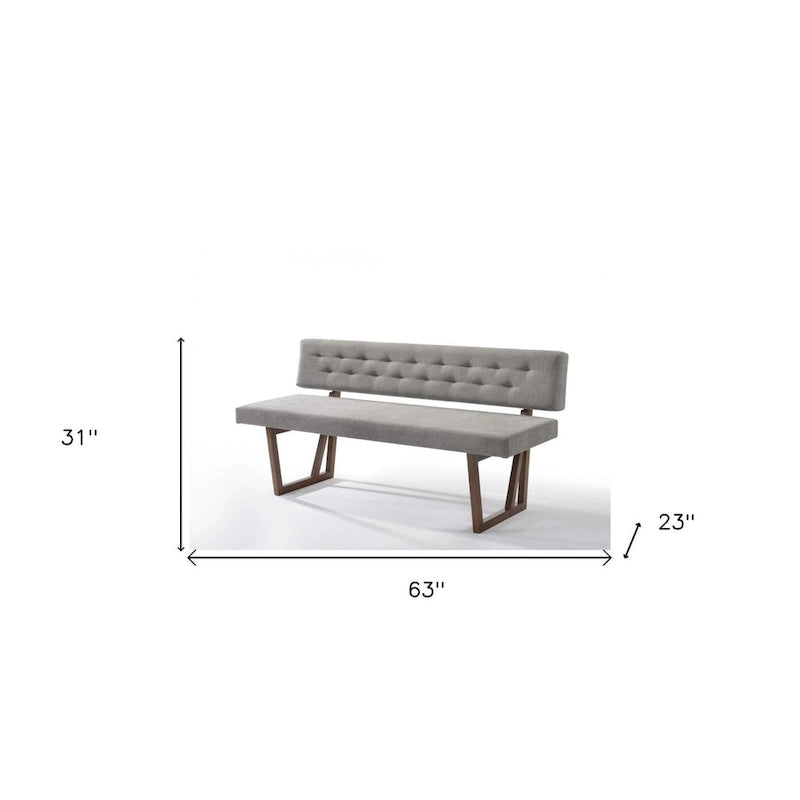 HomeRoots 63 Gray and Brown Upholstered Linen Blend Dining Bench - 63