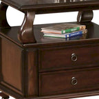 HomeRoots 26  Brown Solid Wood Square End Table With Two Drawers And Shelf - 26' X '26' X '28