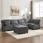 U-Shaped Corduroy Upholstered 6-Seat Convertible Modular Sectional Sofa Fit for Living Room