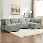 U-Shaped Corduroy Upholstered 6-Seat Convertible Modular Sectional Sofa Fit for Living Room