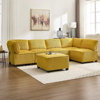 U-Shaped Corduroy Upholstered 6-Seat Convertible Modular Sectional Sofa Fit for Living Room