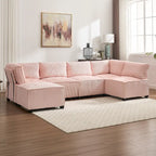 U-Shaped Corduroy Upholstered 6-Seat Convertible Modular Sectional Sofa Fit for Living Room