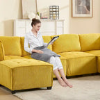 U-Shaped Corduroy Upholstered 6-Seat Convertible Modular Sectional Sofa Fit for Living Room
