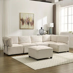 U-Shaped Corduroy Upholstered 6-Seat Convertible Modular Sectional Sofa Fit for Living Room