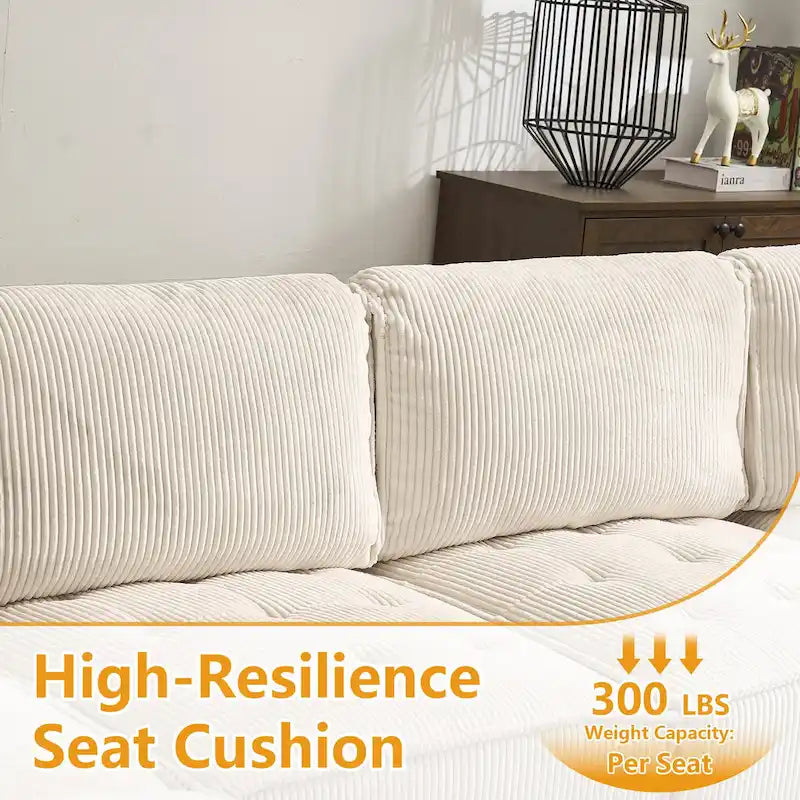 U-Shaped Corduroy Upholstered 6-Seat Convertible Modular Sectional Sofa Fit for Living Room