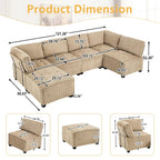 U-Shaped Corduroy Upholstered 6-Seat Convertible Modular Sectional Sofa Fit for Living Room