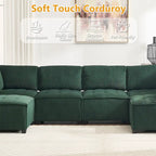 U-Shaped Corduroy Upholstered 6-Seat Convertible Modular Sectional Sofa Fit for Living Room