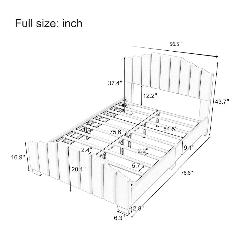 Modern Full Size Upholstered Platform Bed with Quilted Headboard and Footboard, Wooden Frame, No Box Spring Needed