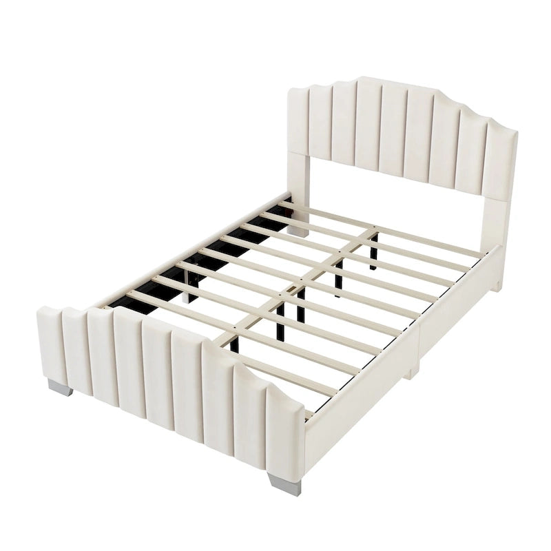 Modern Full Size Upholstered Platform Bed with Quilted Headboard and Footboard, Wooden Frame, No Box Spring Needed