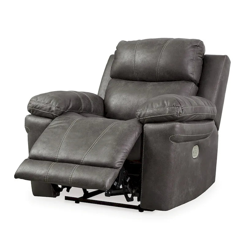 Ben Dual Power Recliner Chair, Adjustable Headrest, Gray Faux Leather