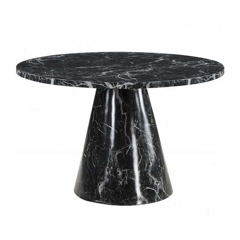 Olivia Dining Table, Pedestal Base, 48 Inch Round Black Faux Stone Top