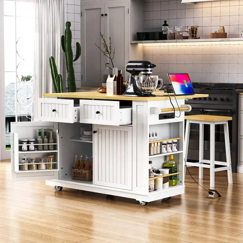 Frost 53inch Large Kitchen Island with Drop Leaf