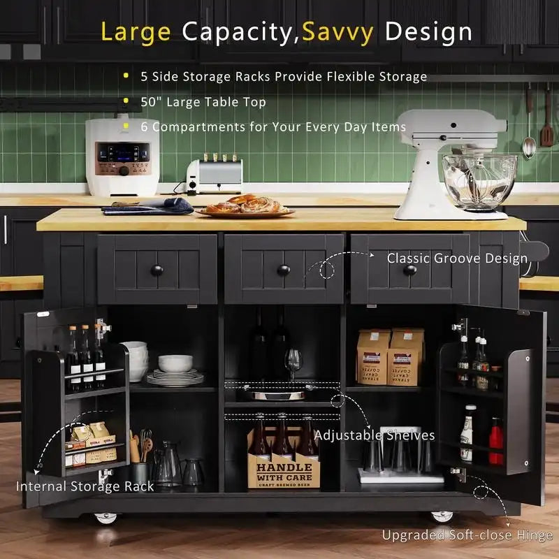 Frost 53inch Large Kitchen Island with Drop Leaf