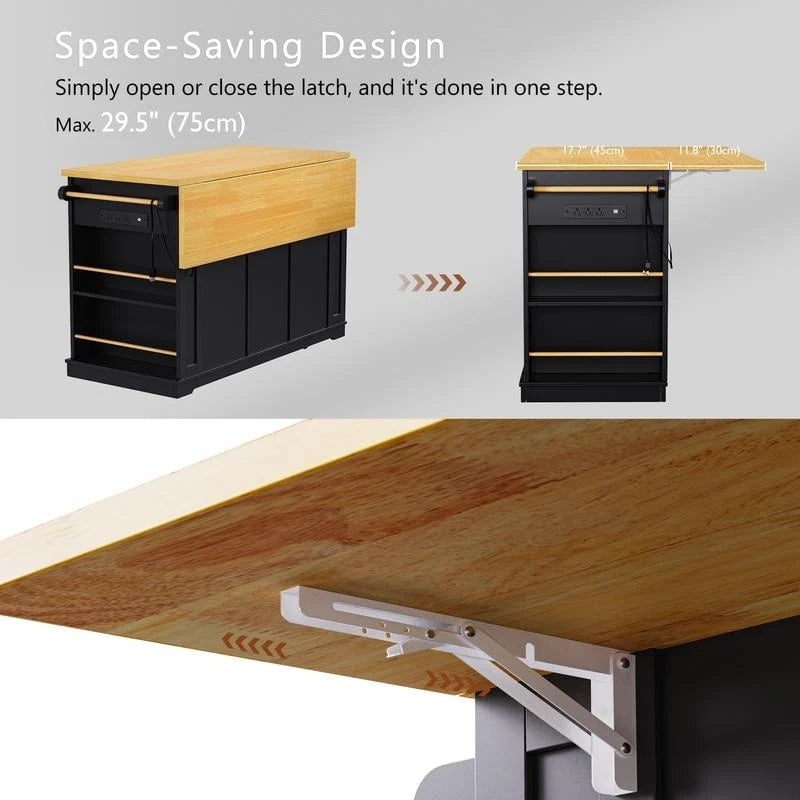 Frost 53inch Large Kitchen Island with Drop Leaf