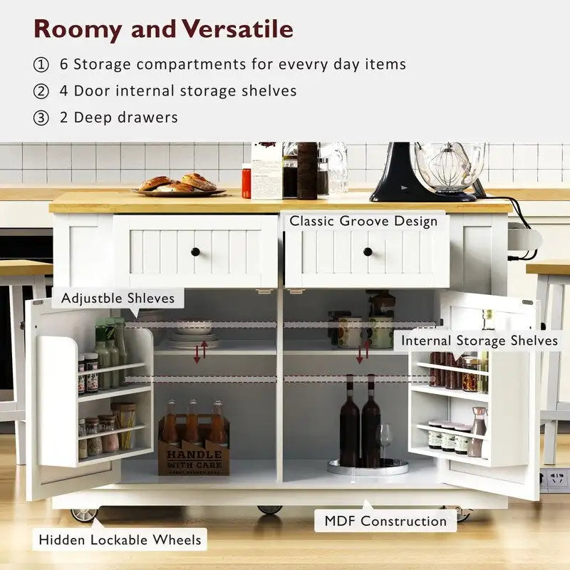 Frost 53inch Large Kitchen Island with Drop Leaf