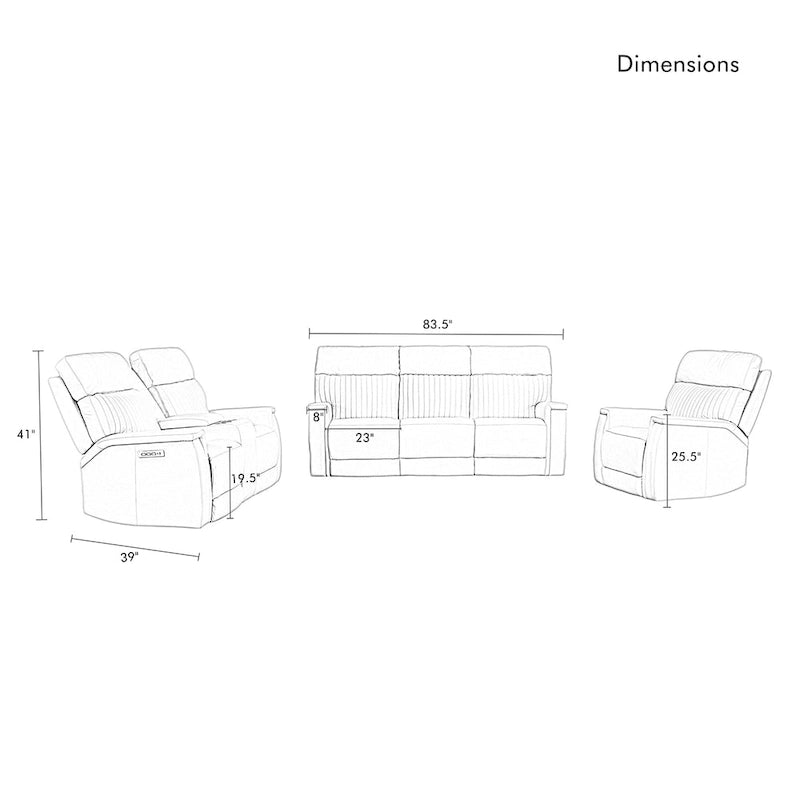 3-Piece Leather Zero Gravity Power Reclining Sofa Set with Power Headrest and Power Lumbar,USB&USB-C Port