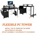 Modern Computer Office Desk with Power Station and Dual Monitor Stands and 2 Drawers for Home Office or Study Organization