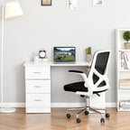 Modern Computer Office Desk with Reversible Storage Drawers and Shelves for Home Office and Dorm or Apartment Use