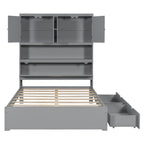 Wooden Platform Storage Bed Full Size Bed Frame with Storage Headboard