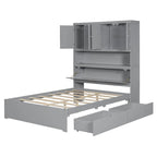 Wooden Platform Storage Bed Full Size Bed Frame with Storage Headboard