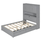 Wooden Platform Storage Bed Full Size Bed Frame with Storage Headboard