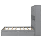 Wooden Platform Storage Bed Full Size Bed Frame with Storage Headboard