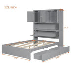 Wooden Platform Storage Bed Full Size Bed Frame with Storage Headboard