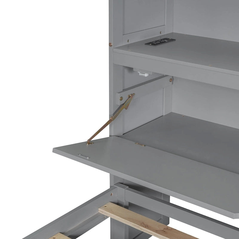 Wooden Platform Storage Bed Full Size Bed Frame with Storage Headboard