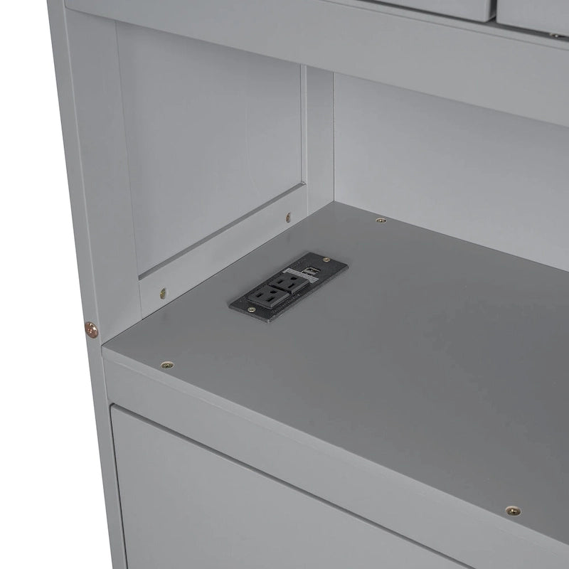 Wooden Platform Storage Bed Full Size Bed Frame with Storage Headboard