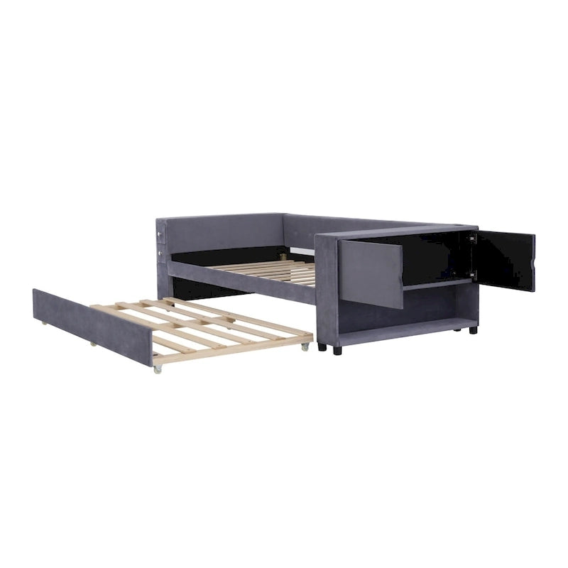 Upholstered Velvet Daybed Storage Bed Frame with USB Charging Ports