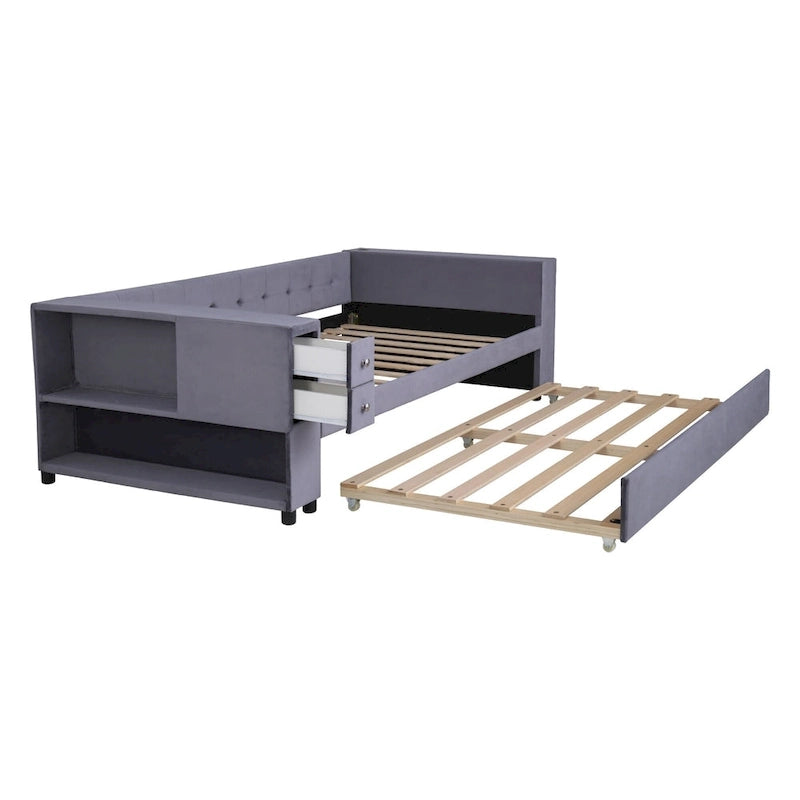 Upholstered Velvet Daybed Storage Bed Frame with USB Charging Ports